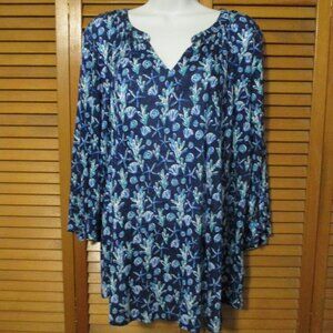 Casey Key top blues & white V neck lightweight soft stretchy tie sleeves sz 1x